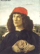 BOTTICELLI, Sandro Portrait of an Unknown Personage with the Medal of Cosimo il Vecchio  fdgd oil